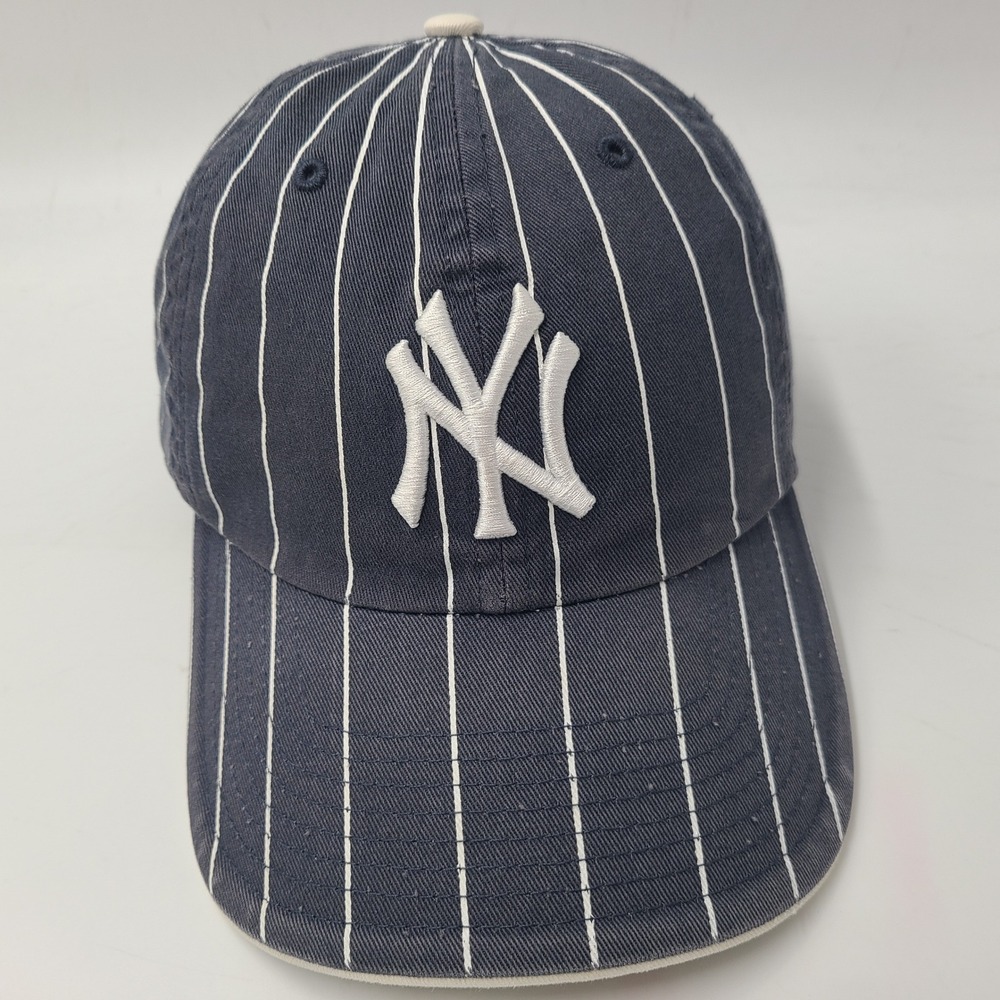 New York Yankees Hat Strapback Twins Enterprise Blue White Pinstripes Bird Cage